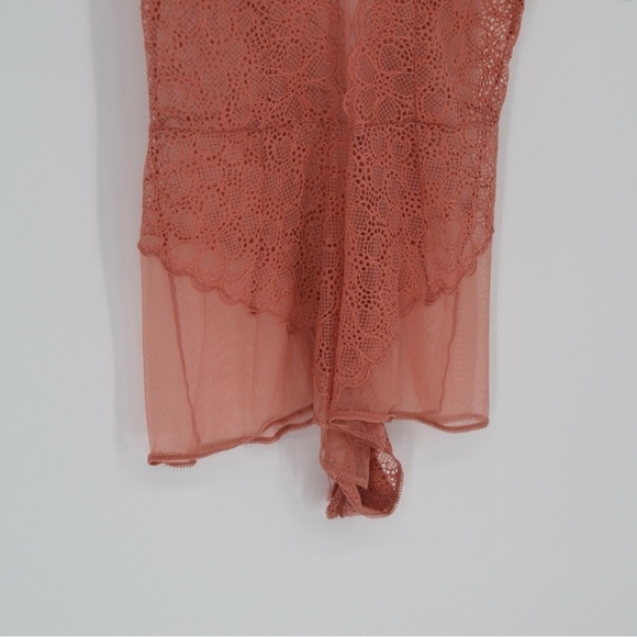 NEW DKNY Lace Mesh Teddy Romper Sheer Bodysuit S Pajamas Pink Women's L - Picture 5 of 10
